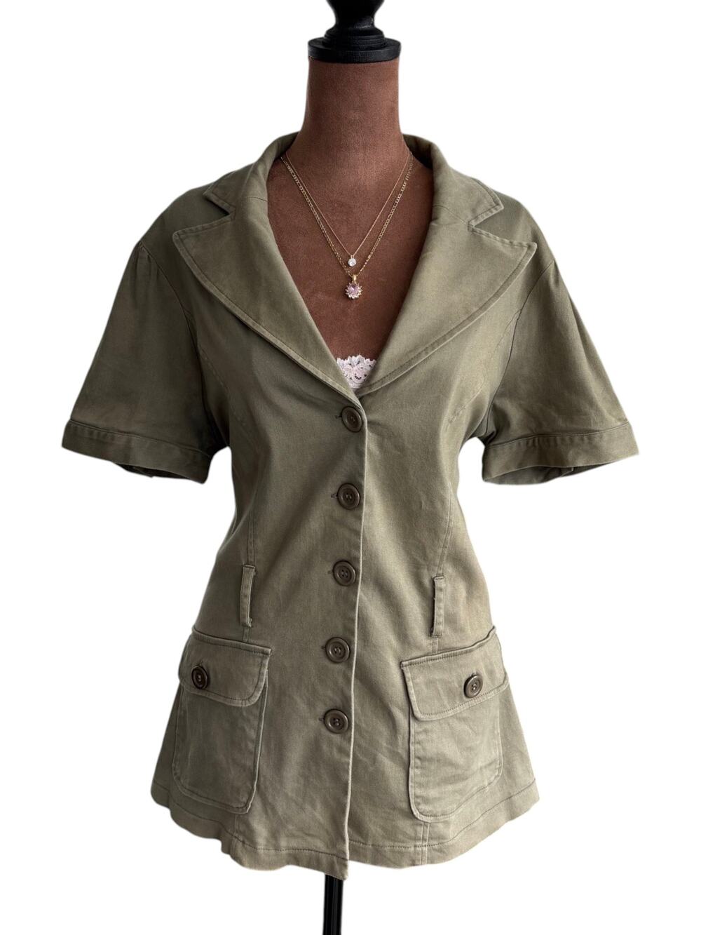 2000s Siren Lily Utility Blazer Cargo Jacket Safari Chic Short Sleeve Size 1X